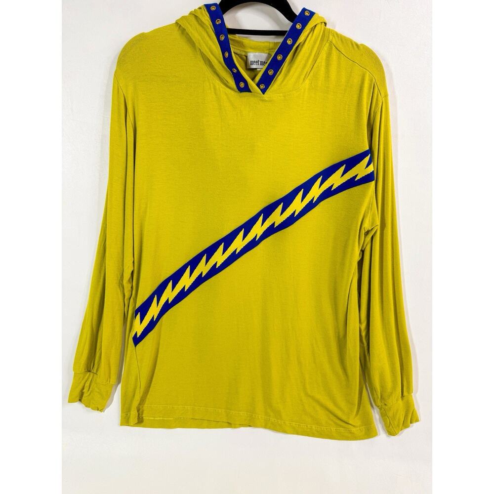 VTG Meet Me In Miami Large Lime Green Hoodie Grommet Detail Lightening Blot USA